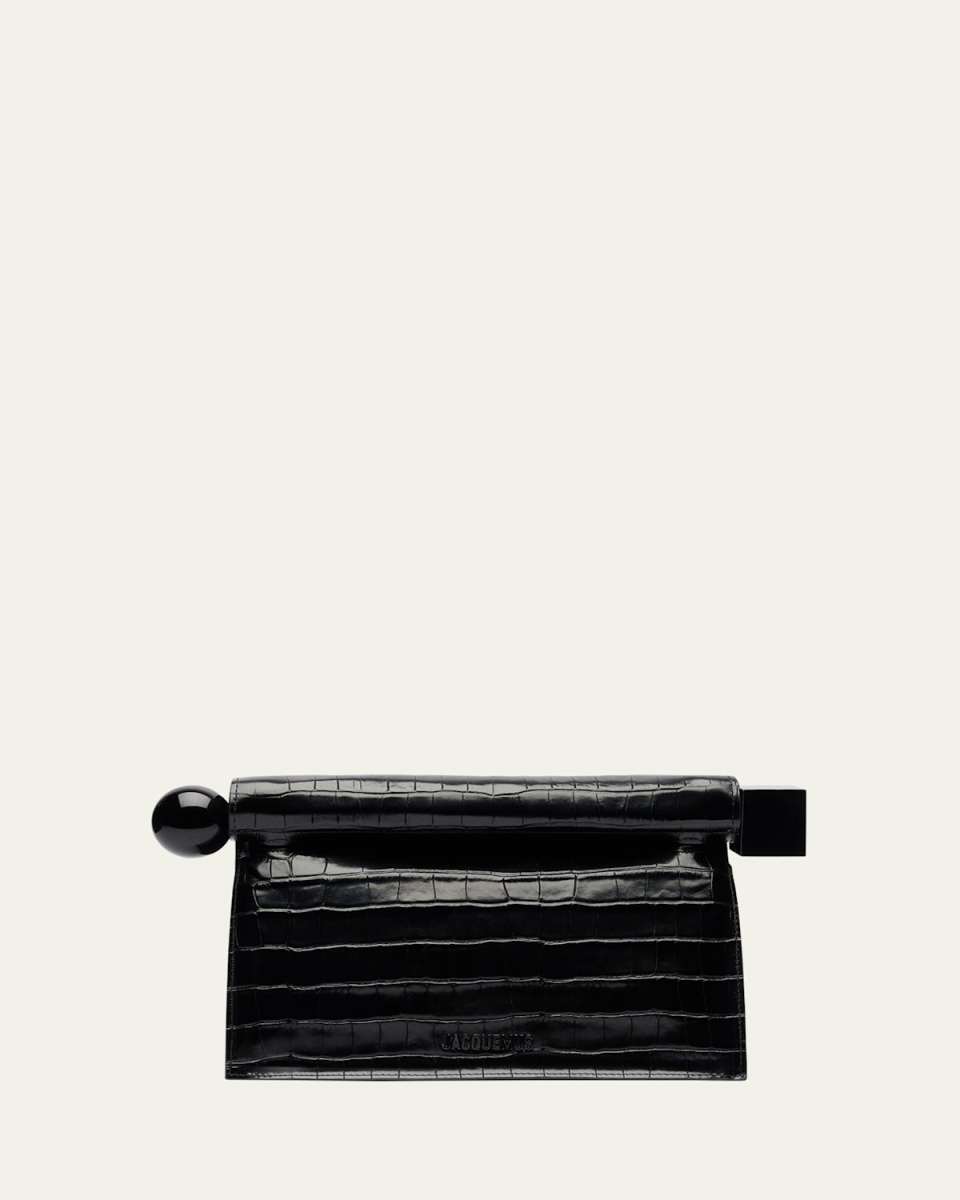 La Pochette Rond Croc-Embossed Clutch Bag
